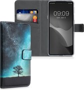 kwmobile telefoonhoesje geschikt voor Motorola Edge 30 Pro / Edge Plus 2022 / Edge X30 - Backcover voor smartphone - Hoesje met pasjeshouder in blauw / grijs / zwart - Sterrenstelsel en Boom design