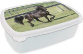 Broodtrommel Wit - Lunchbox Fries paard in galop - Brooddoos 18x12x6 cm - Brood lunch box - Broodtrommels voor kinderen en volwassenen