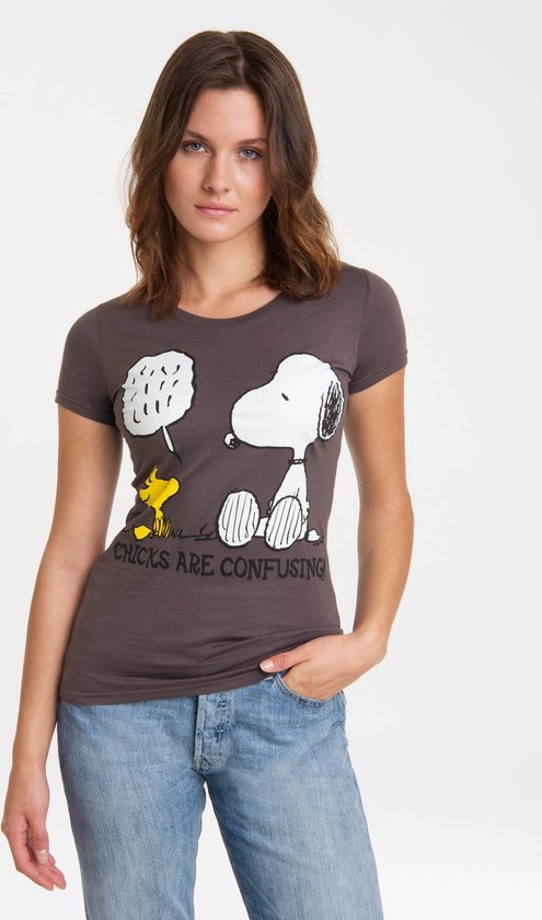 Logoshirt Vrouwen T-shirt Snoopy - Peanuts - Chicks Are Confusing - Shirt met ronde hals van Logoshirt - donkergrijs