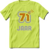71 Jaar Feest T-Shirt | Goud - Zilver | Grappig Verjaardag Cadeau Shirt | Dames - Heren - Unisex | Tshirt Kleding Kado | - Groen - XL