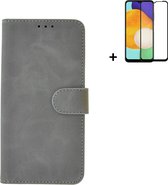 Hoesje Samsung Galaxy A13 5G - Bookcase - Screenprotector Samsung Galaxy A13 5G - Samsung A13 5G Hoes Wallet Book Case Grijs + Full Screenprotector
