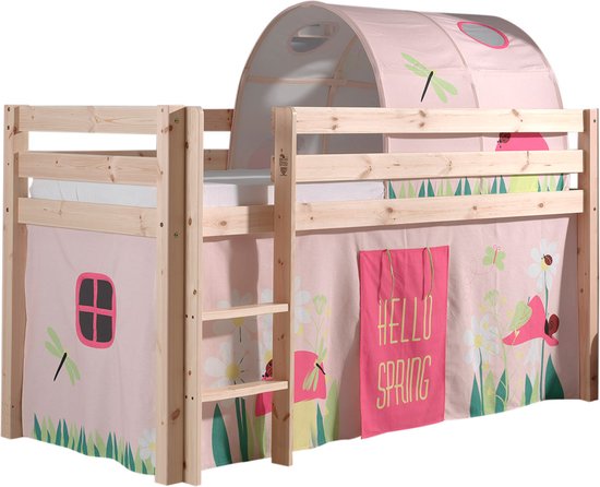 Halfhoogslaper Charlotte met bedtent & bedtunnel Spring - dennenhout