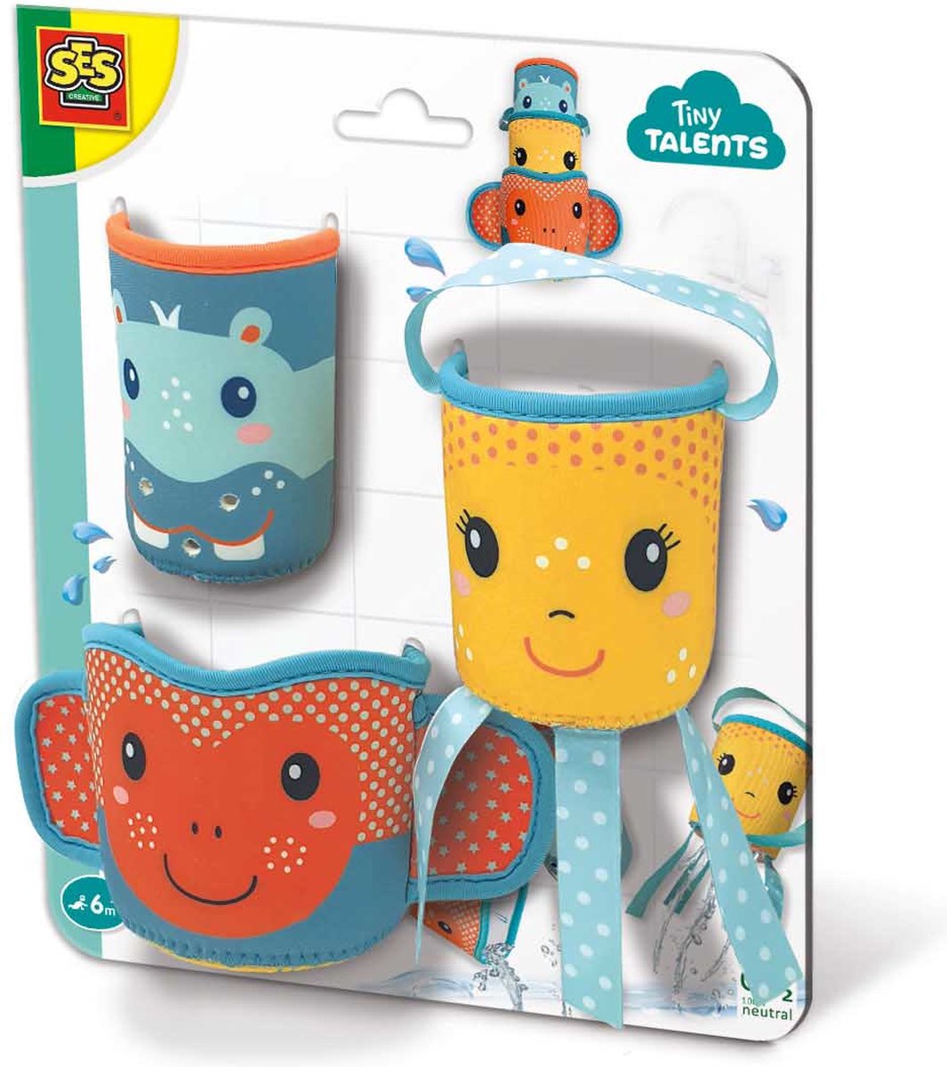 SES - Tiny Talents - Montessori Badspeelgoed - Badbekers neopreen - 3 verschillende maten - supersterk materiaal - baby speelgoed