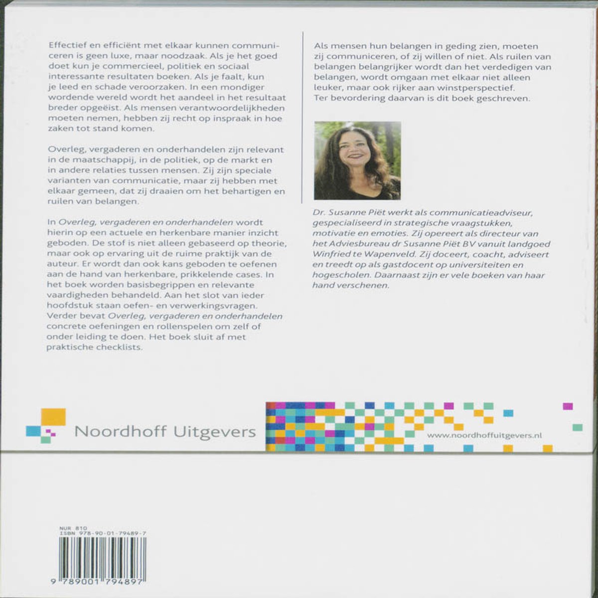 Boek met portret van Dr. Susanne Piët en een kleurrijke mozaïekachtergrond.