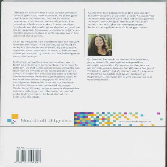 Boek met portret van Dr. Susanne Piët en een kleurrijke mozaïekachtergrond.