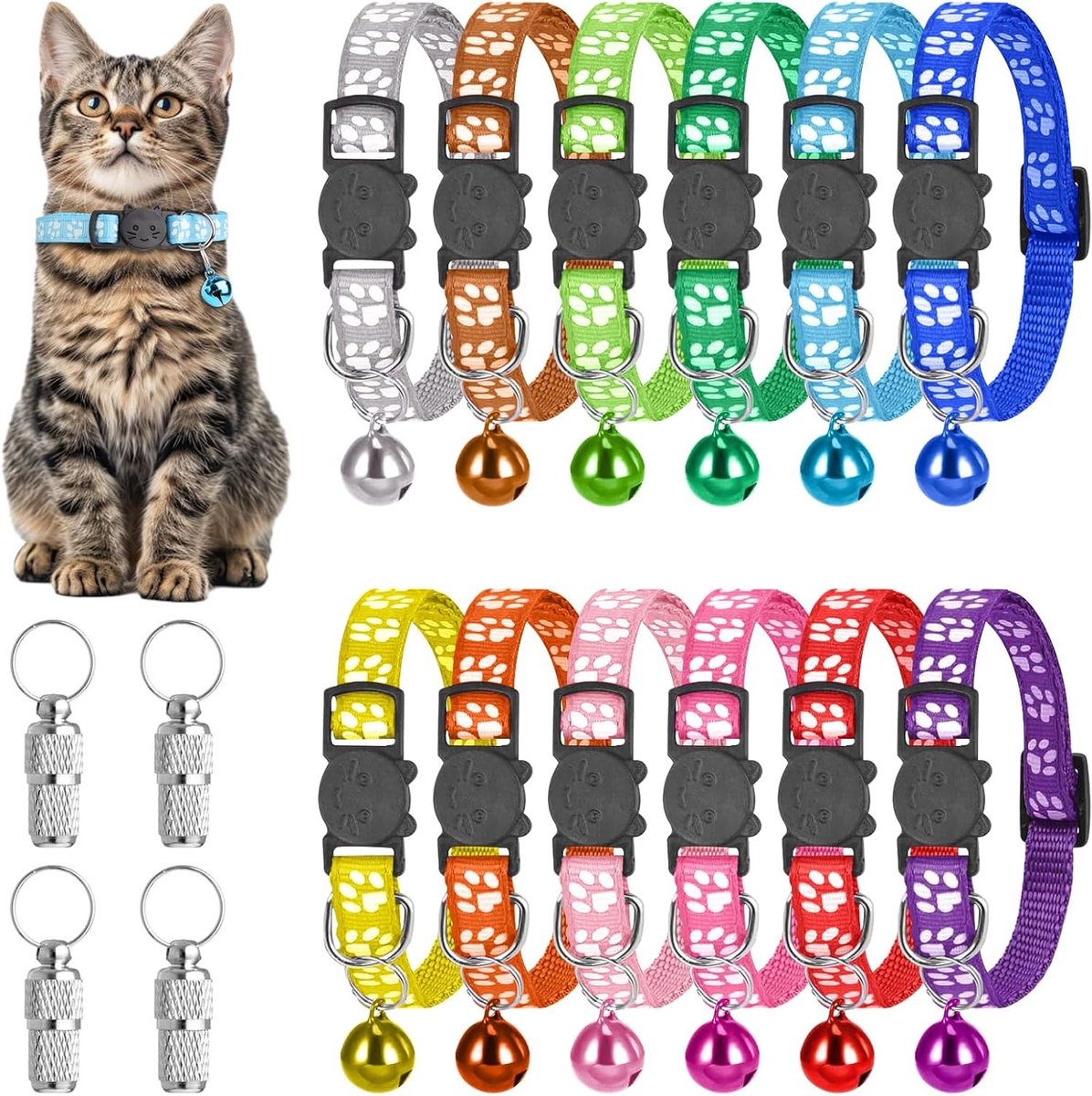 Verstelbare kattenhalsbanden in verschillende kleuren met bellen, snelle sluiting en veiligheidsmechanisme voor kleine honden en katten