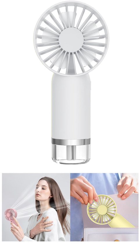 Draagbare mistventilator met spray, stille USB ventilator, verstelbare snelheid, snel koelend, lichtgewicht, wit