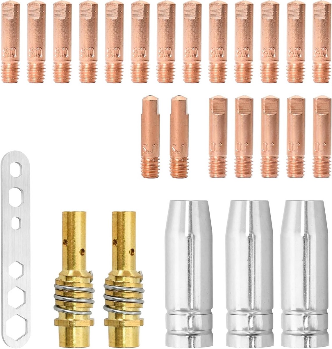 26-delige MIG Las Contactpunten, Las Tips en Accessoires voor MIG Lasapparatuur (0.8mm, 1.0mm, 1.2mm) voor Professioneel Gebruik