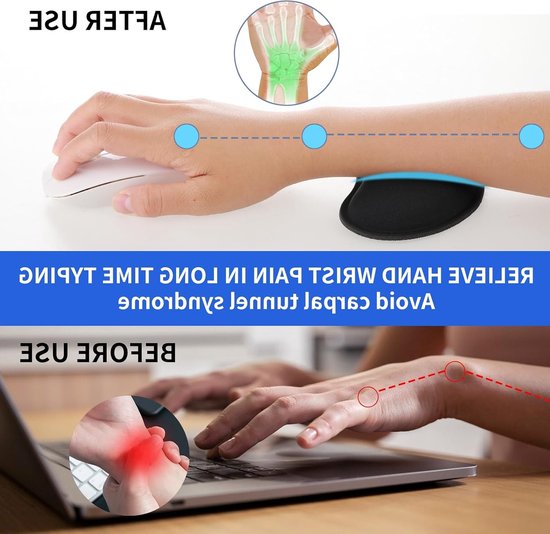 Ergonomische Polssteun voor Bureau, Geheugenfoam voor Hand- en Armpijn, Comfortabel Typen en Gamelen met Ondersteuning — afbeelding 4
