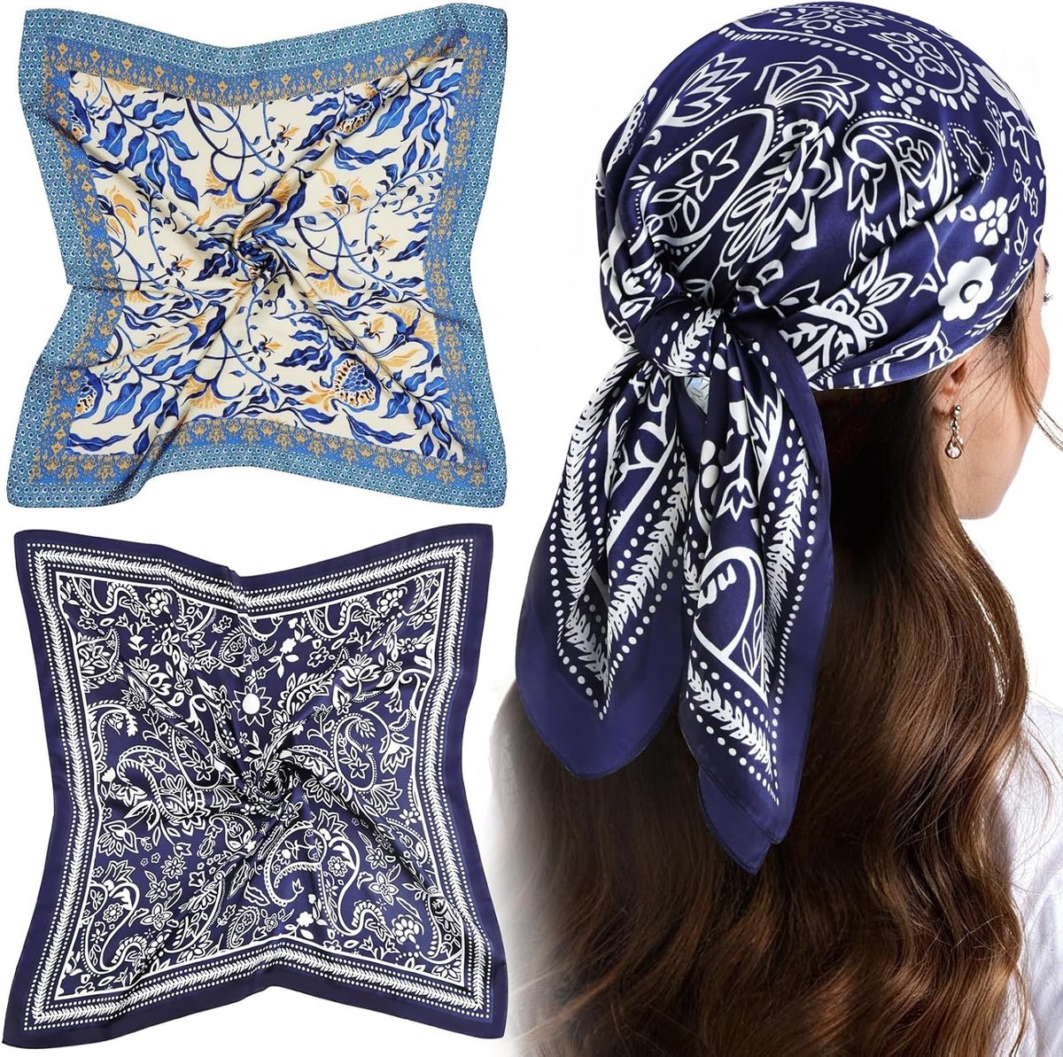 Elegante Zijden Sjaal voor Dames, Geschikt voor Slapen, Feestjes en Dagelijks Gebruik, Modieuze Gedrukte Neckerchiefs en Bandana's