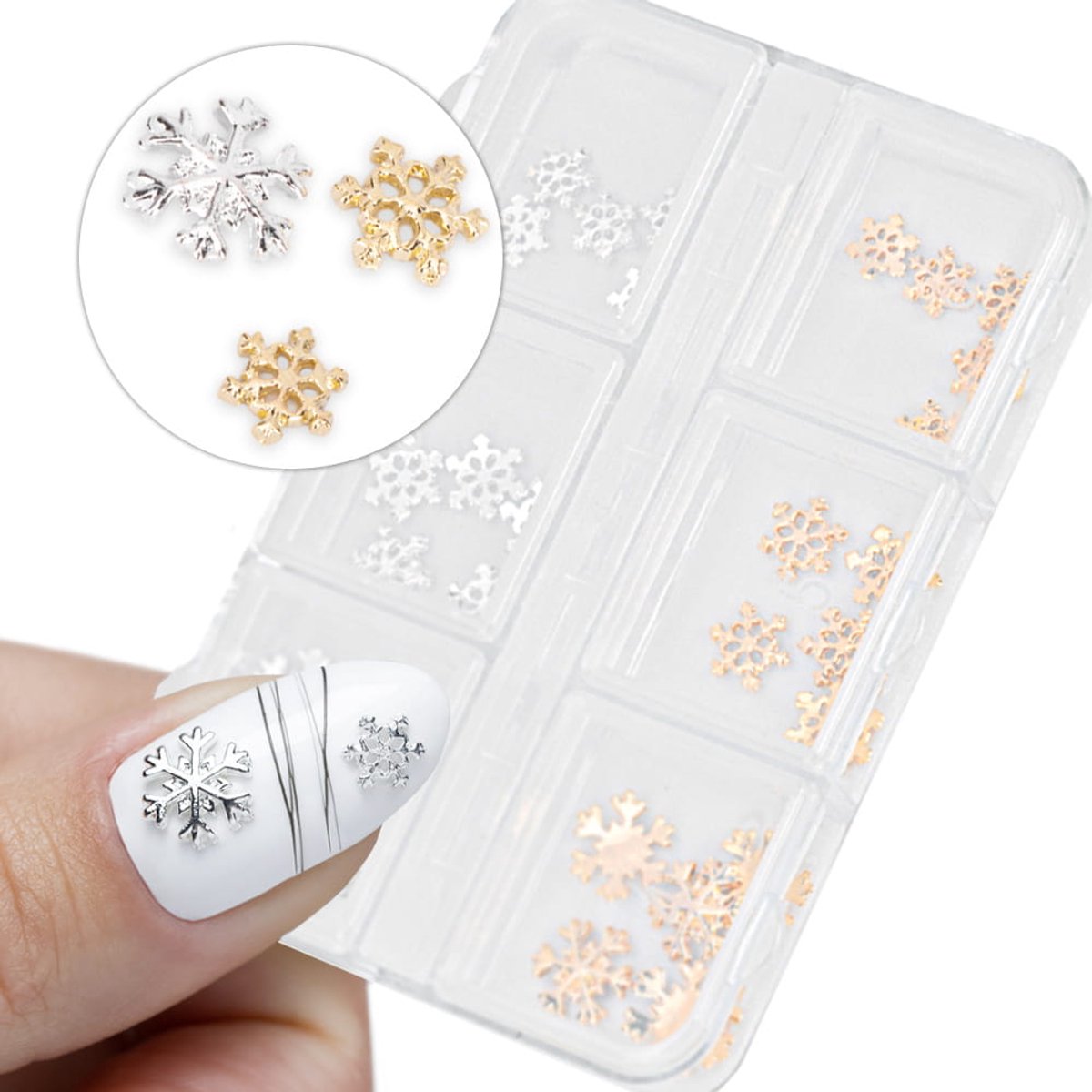 GNB-LAB Serie - Kerstversieringen Sneeuwvlokken - 30 stuks - Metalen Nageldecoraties - Gouden en Zilveren Kleuren