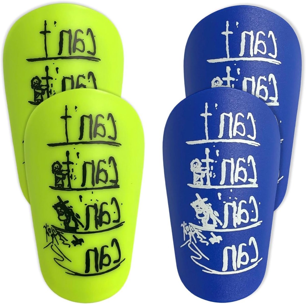Mini scheenbeschermers voor kinderen en volwassenen, ideaal voor voetbaltraining en wedstrijden (Blauw/Groen)