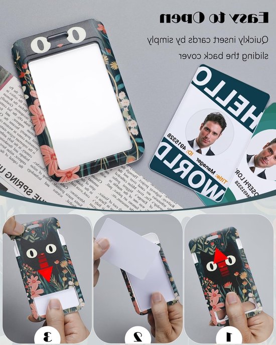 Stijlvolle Badgehouder met Kattenpatroon, Retractable Reel en Afneembare Lanyard voor Kantoor en Onderwijs van Merkloos — afbeelding 5