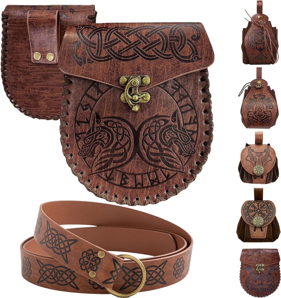 Medieval Faux Leather Heuptas en Riem in Hippie Stijl voor Kostuums en Rollenspellen - Bruin voor Mannen en Vrouwen