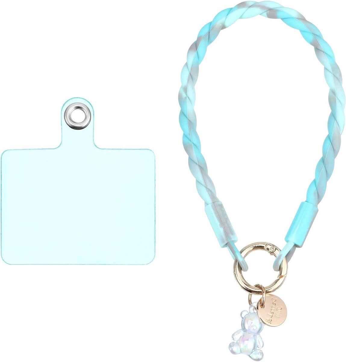 Mini Bear Telefoonkoord van Silicone - Korte Antislip Telefoonketting voor Smartphones in Blauw-Wit Gradient