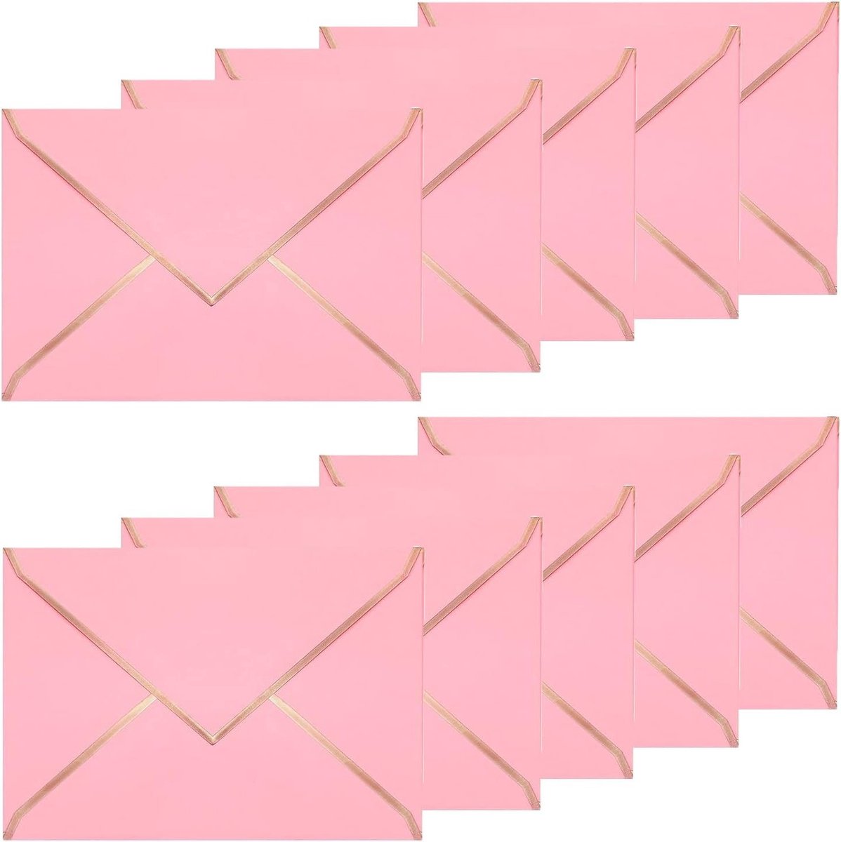 50 Stuks A7 Uitnodigings Enveloppen, 5 x 7 Inch, Gouden Rand V-Flap Enveloppen voor Trouwen, Feestjes en Babyshowers