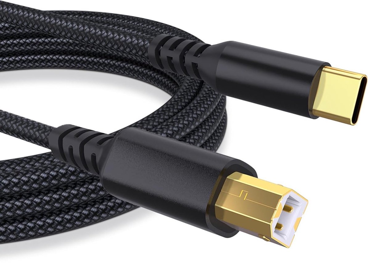 2 meter USB C Printerkabel - USB B naar USB C Kabel voor Printer en Scanner - Gevlochten Nylon, Compatibel met HP, Canon, Epson, Dell en Lexmark
