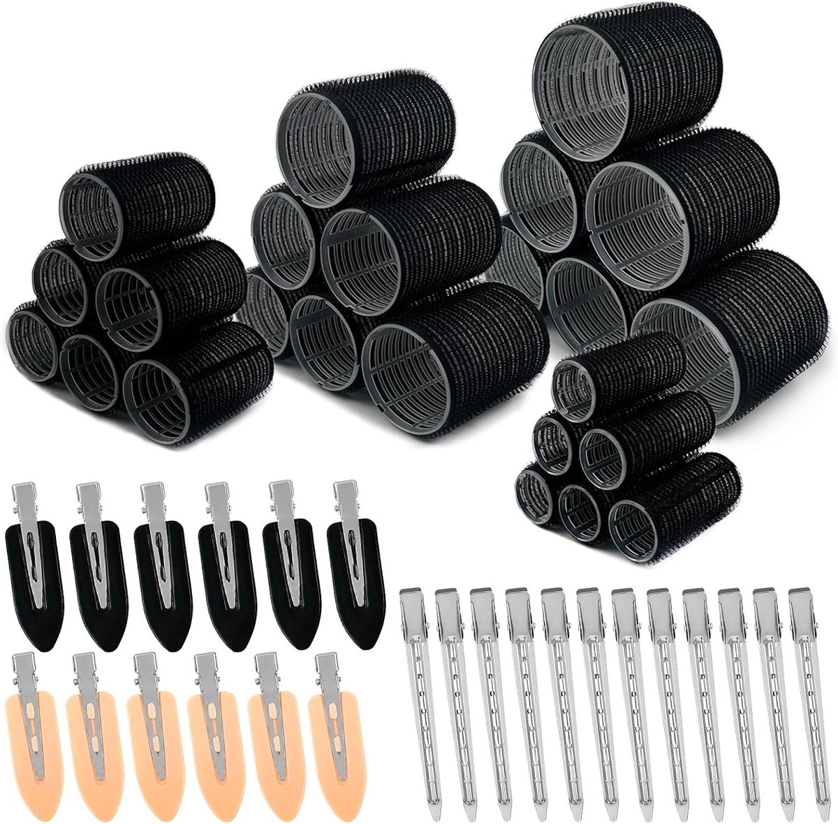 48 Stuks Zelfklevende Haarrollers Set met Clips - Krultang Haarstyling - 4 Maten 60 mm - 48 mm - 36 mm - 25 mm voor Salon en Kappers
