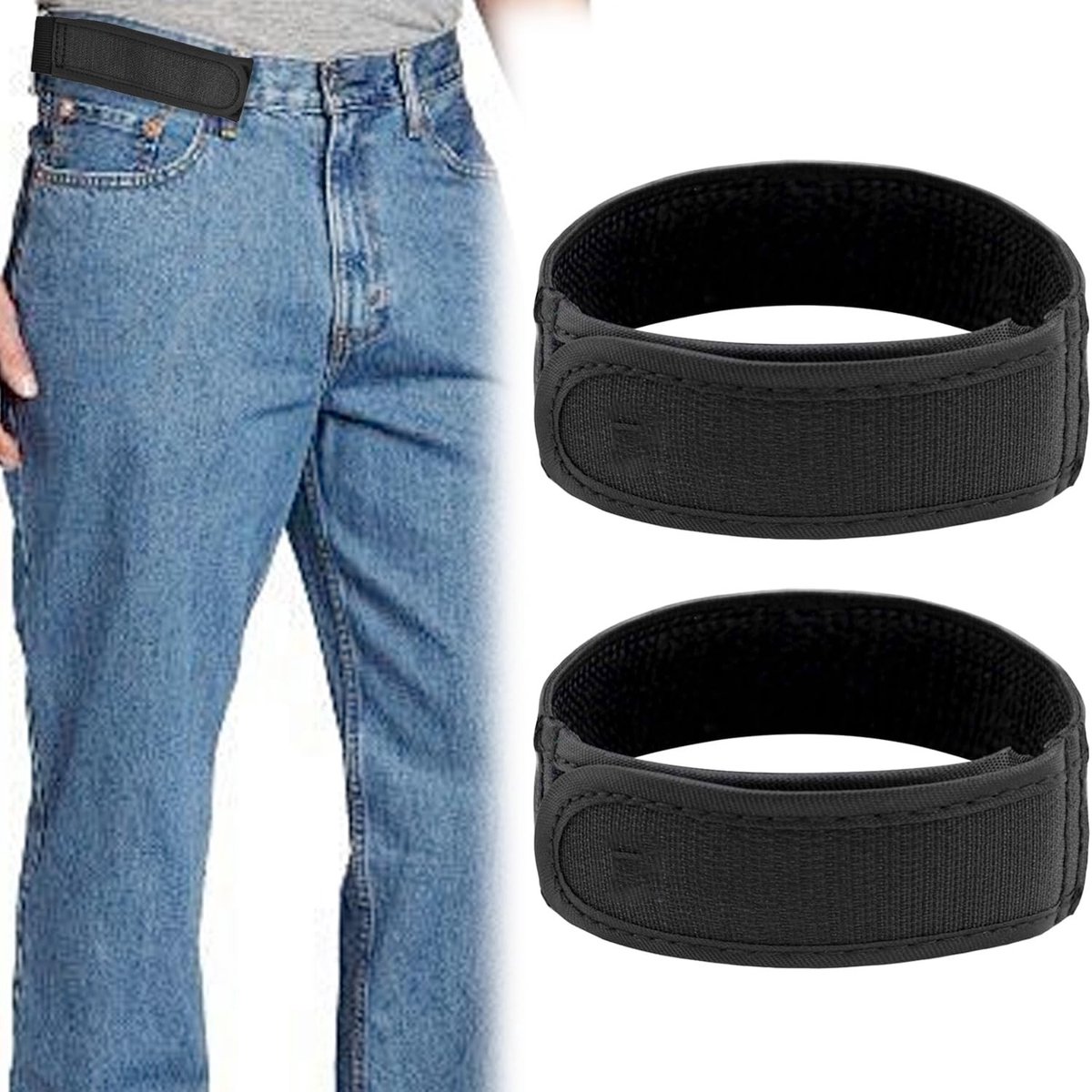 Seb3 - Zwarte M Grote Riemen - Elastische Ontwerp - 2-Pack - Buckle-Less Riemen - Perfecte Pasvorm voor Elke Lichaamstype - Voor Mannen - Casual...