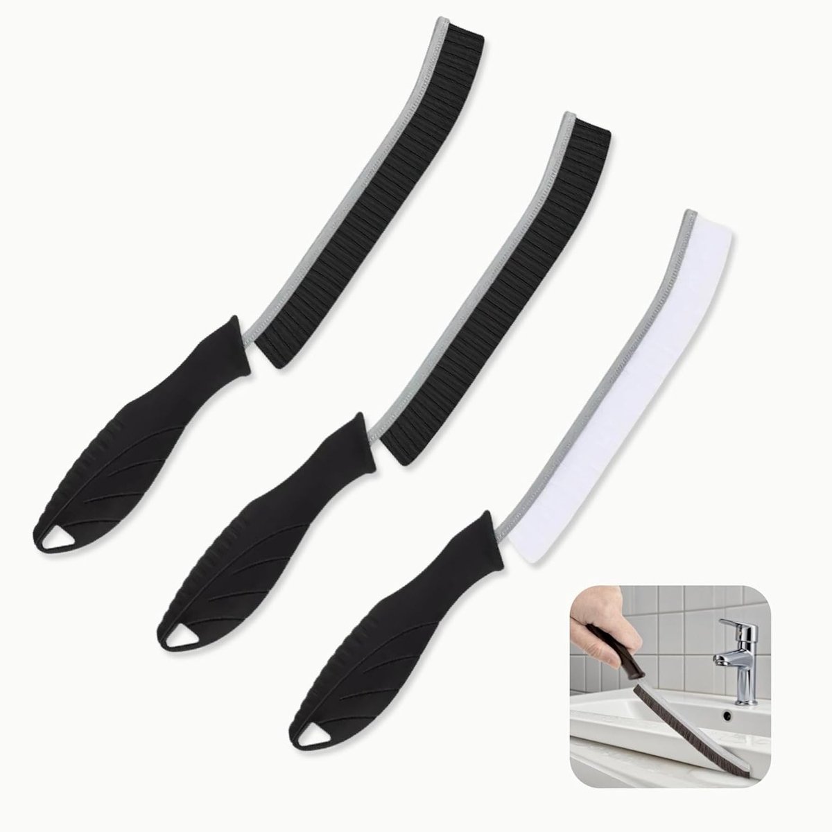Drie Delige Nylon Borstelset voor het Schoonmaken van Blinde Hoeken in Keuken en Badkamer, Ergonomisch Ontwerp en Antislip Handvat