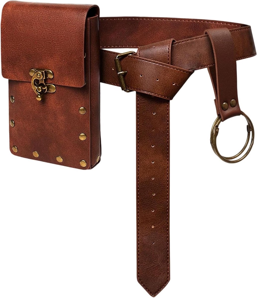 Leren Middeleeuwse Heuptas, 3-delig, Bruin, Perfect voor Viking Kostuums, Renaissance Accessoires en Cosplay voor Halloween