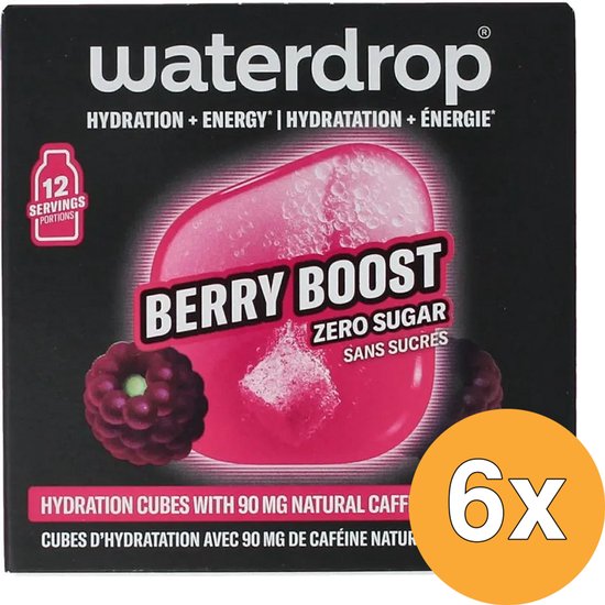 Waterdrop Berry Boost drinkmix met 12 porties, zero sugar, met 90 mg cafeïne.