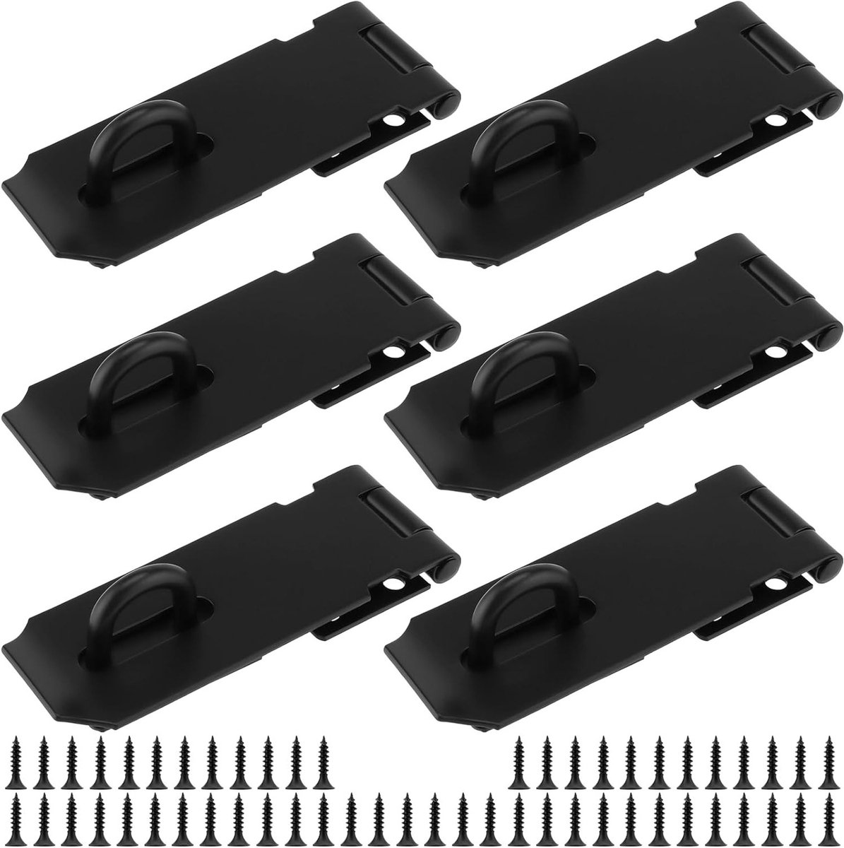 6 Pcs Zwarte Padlock Hasp - Barn Door Lock Hasp - Heavy Duty Deurslot met Schroeven - RVS Staple Lock voor Schuur, Garage, Raam, Kast