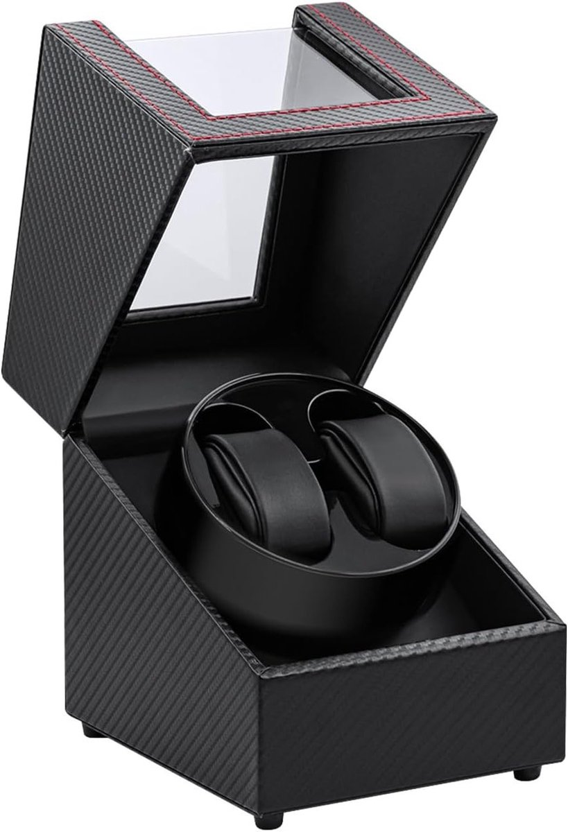 Dubbele Automatische Horloge Winder Box met 2 Slots - Zwart-Rood, Perfect voor Horlogeopslag en Display
