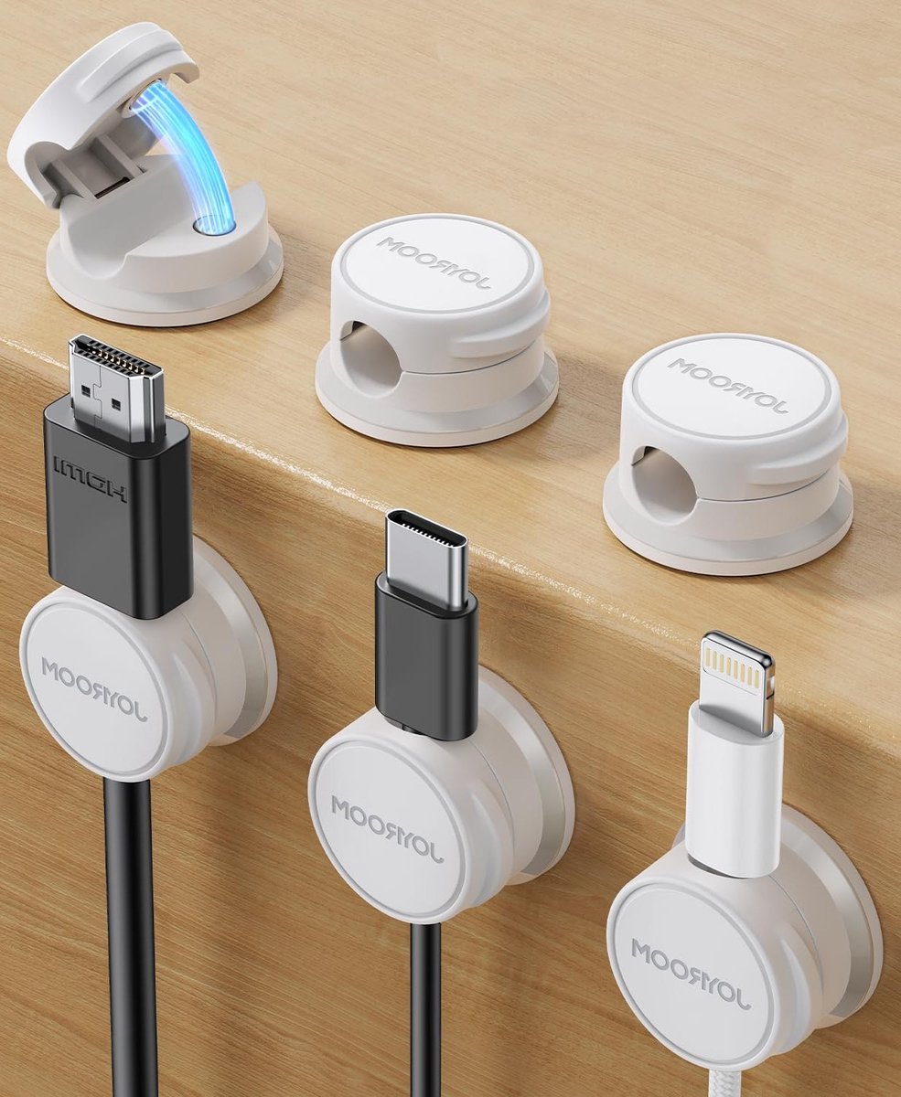 6 stuks kabelhouders en kabelclips voor kabelorganizer - magnetisch en zelfklevend - perfect voor bureau, nachtkastje, oplaadkabel, HDMI, USB en audiokabels