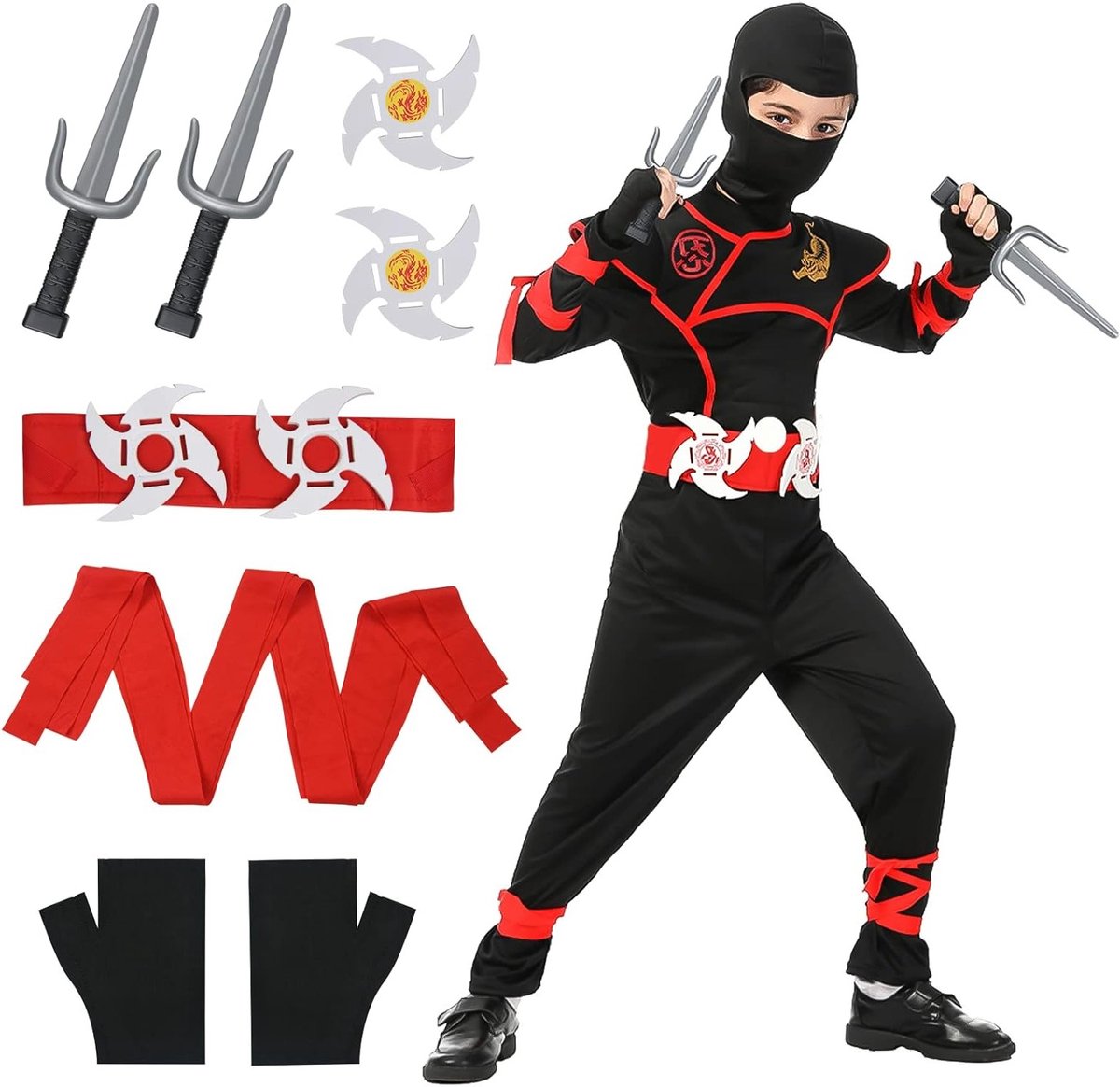 Luxueus Ninja Kostuum voor Kinderen met Spieruitstraling en Accessoires - Perfect voor Halloween en Verkleedpartijen, Inclusief Rollenspel Outfit Set
