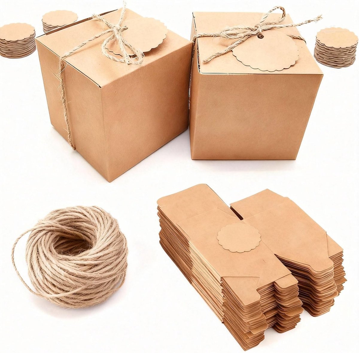 Set van 50 Kraft Papieren Cadeauboxen met Deksel, Vierkante Dozen 7 x 7 x 7 cm voor Cadeaus, Bruiloften, Feestjes en Verjaardagen