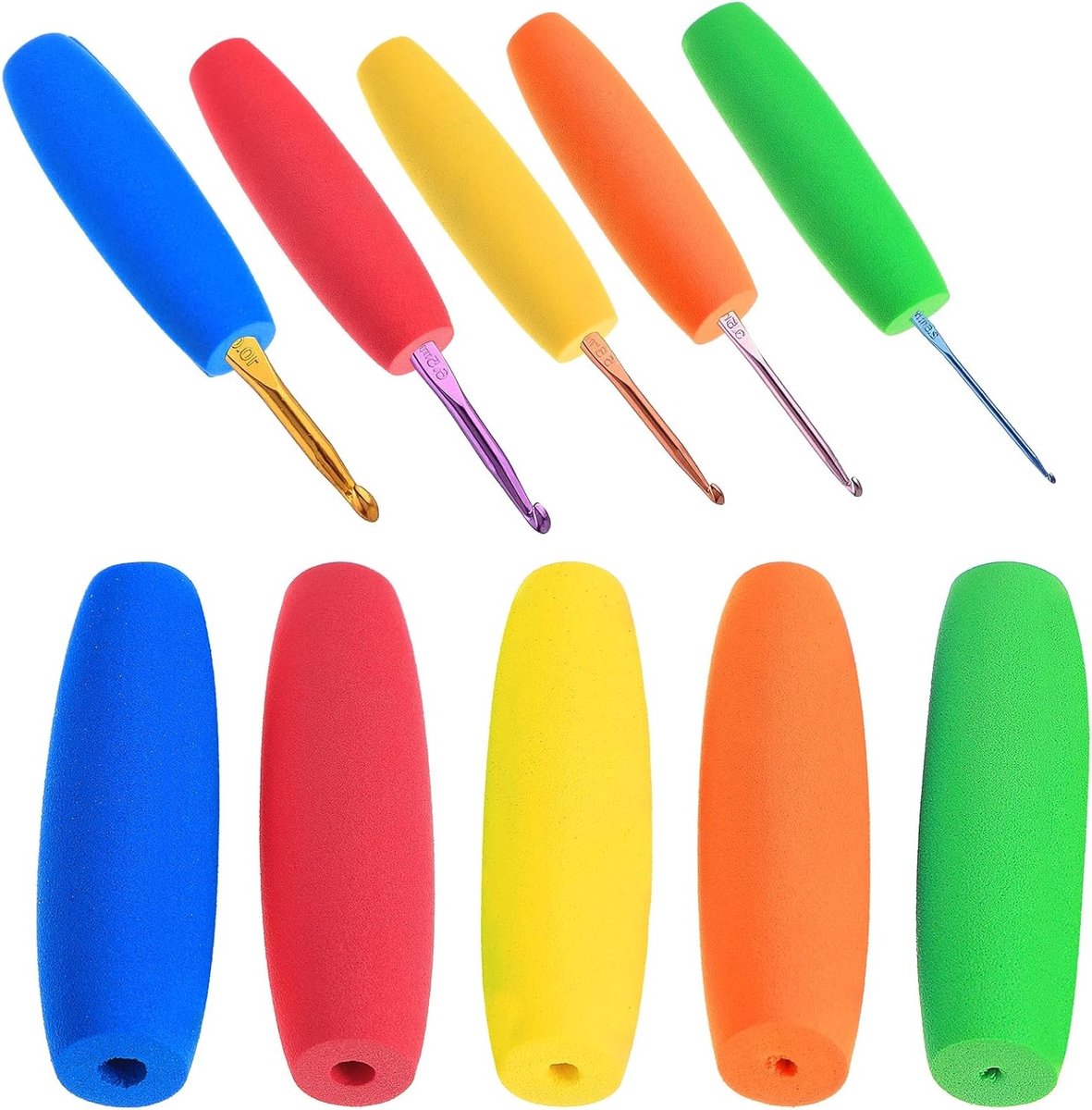 Set van 10 Ergonomische Haaknaalden met EVA Foam Grip - Antislip Haakaccessoires voor Beginners en Ervaren Haakliefhebbers