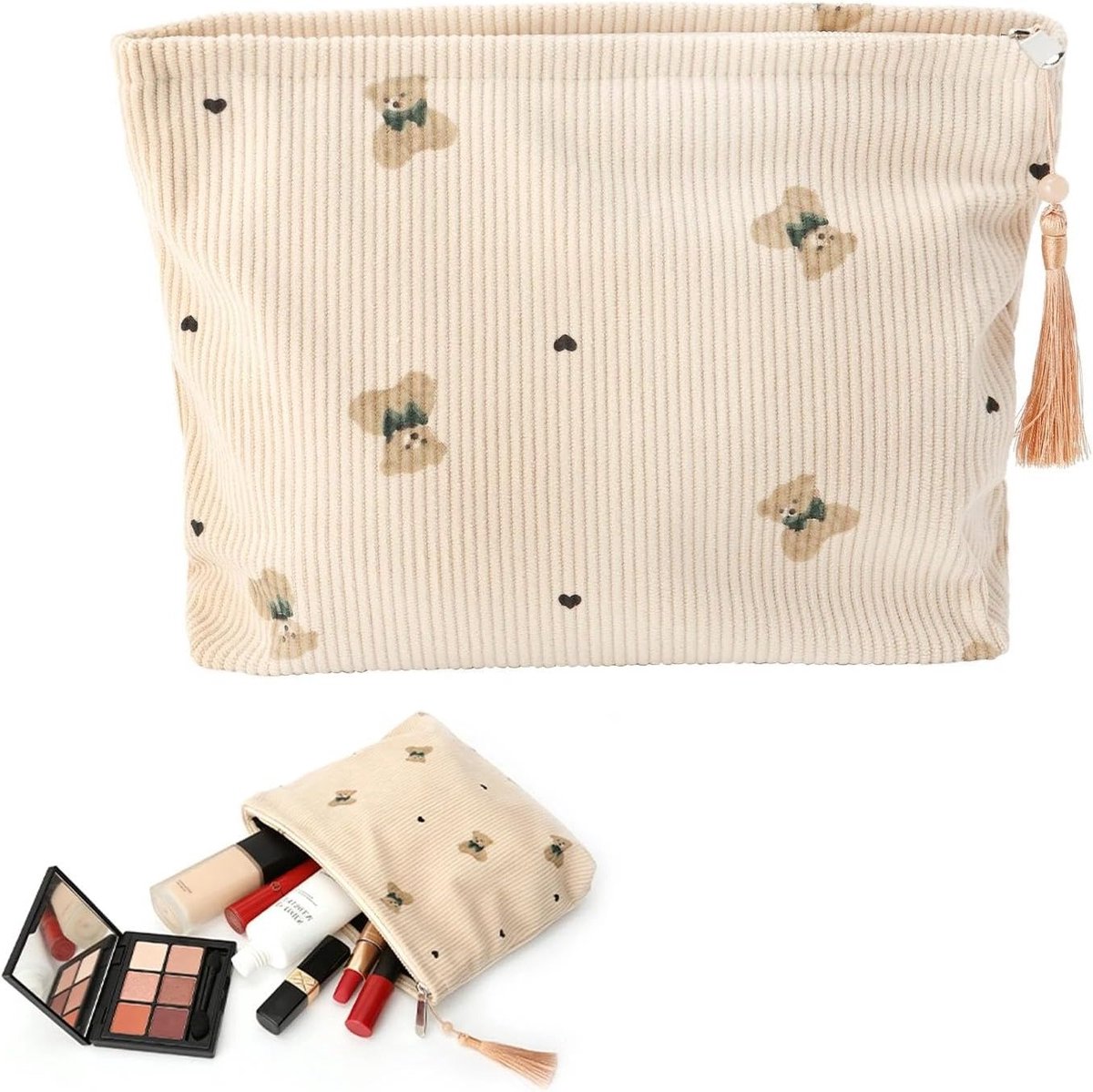 Make-up Tas voor Vrouwen - Kleine Toilettas met Rits voor Reizen, Dames en Meisjes - Khaki Kleur en Compact Ontwerp