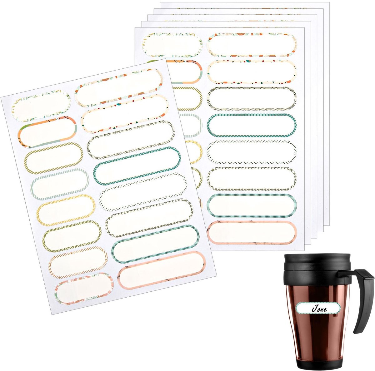 Store_9 - Waterproof Bottle Labels - Schrijfbare Naamstickers - 96 Stuks - Multicolor - Perfect voor School- en Kantoorgebruik - Zelfklevend