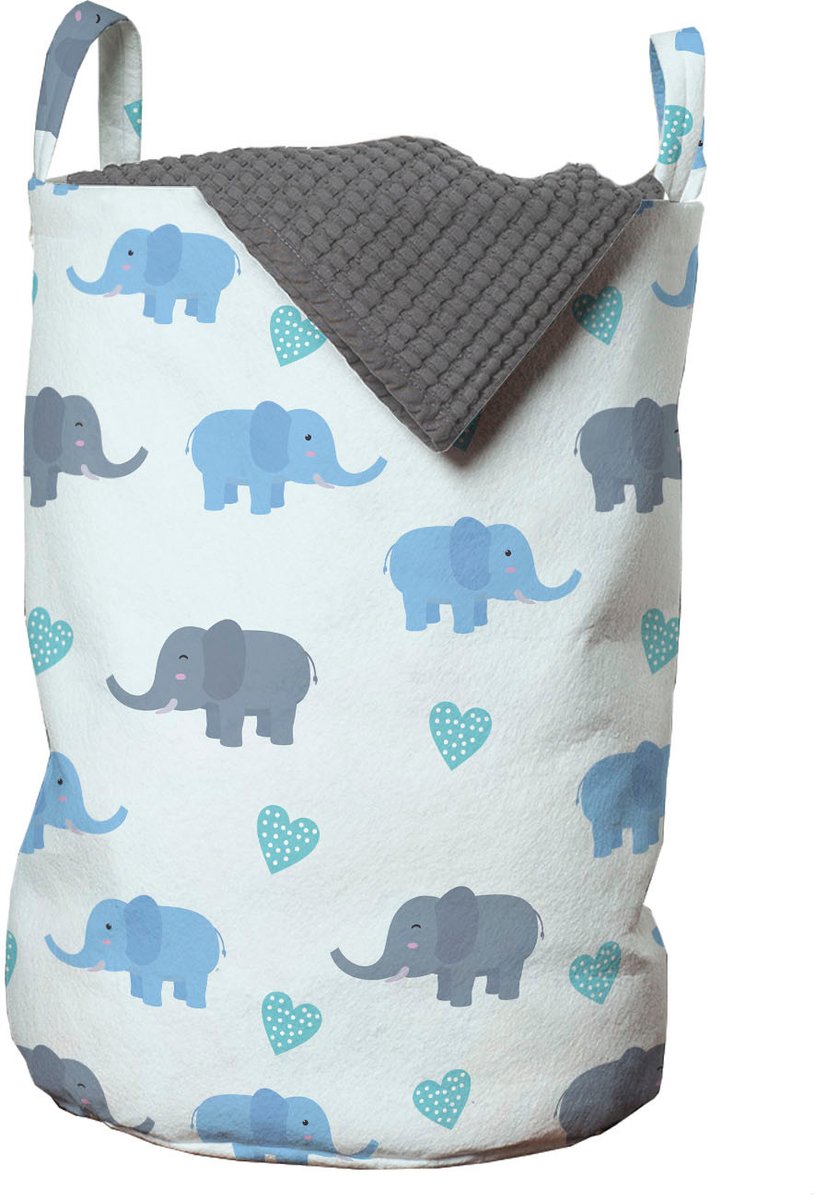 ABAKUHAUS olifantenwaszak, grote dierenhartjes, wasmand met handvatten en trekkoordsluiting voor wasserettes, blauw en blauwgrijs