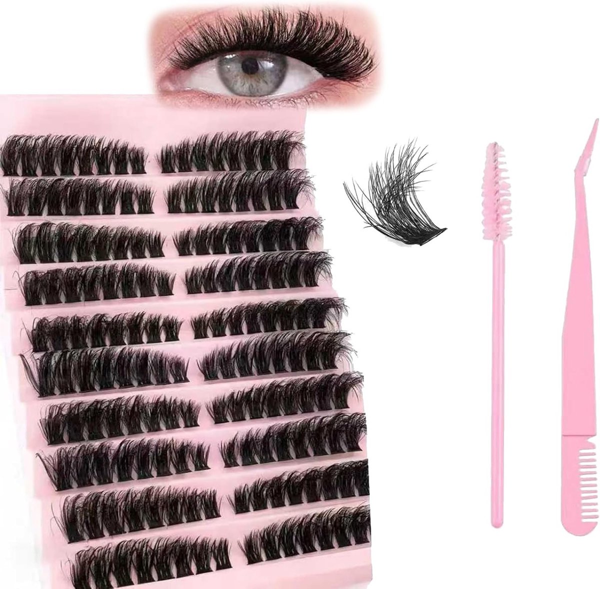 Russische 80D Cluster Wimpers - Herbruikbare Volume Wimperextensions voor Natuurlijke Look 8-16mm C D Krul met Roze Mascara Toverstokken en Extra Volume Effect
