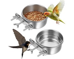Set van 2 RVS Vogelvoederkommen voor Vogelkooien, Geschikt voor Papegaaien, Hamsters en Chinchilla's, Ideaal voor Water en Voer