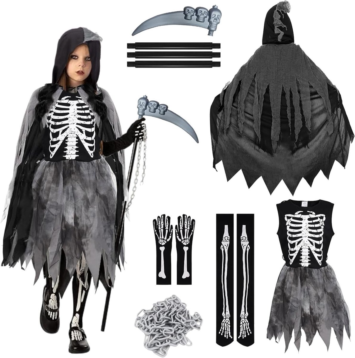 Vrouwelijk Skelet Kostuum voor Halloween en Cosplay Feest - Perfect voor Dames en Meisjes