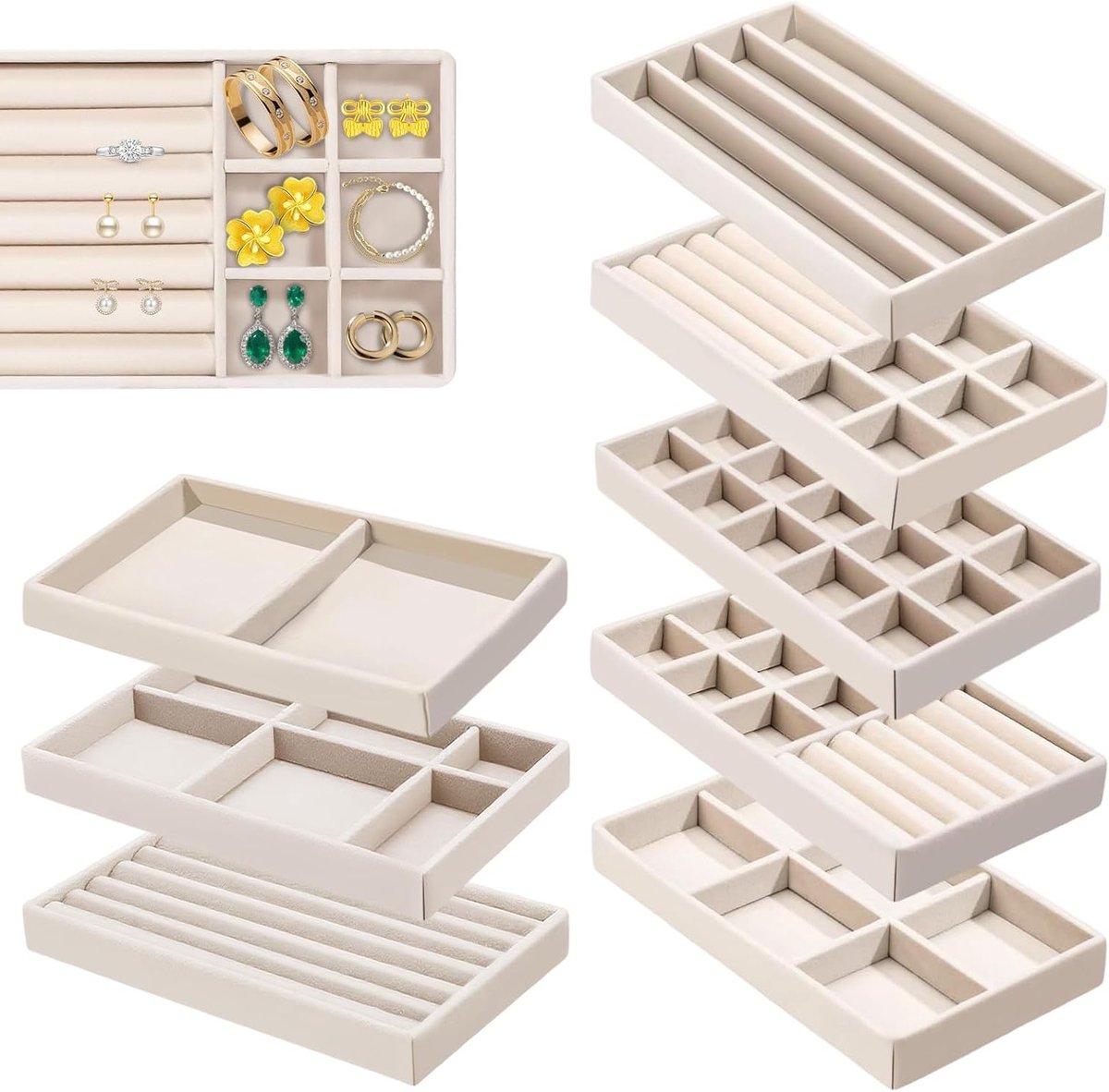 Set van 8 Opbergdozen voor Sieraden - Stapelbare Organisers voor Ringen, Kettingen en Armbanden met Lade en Tray