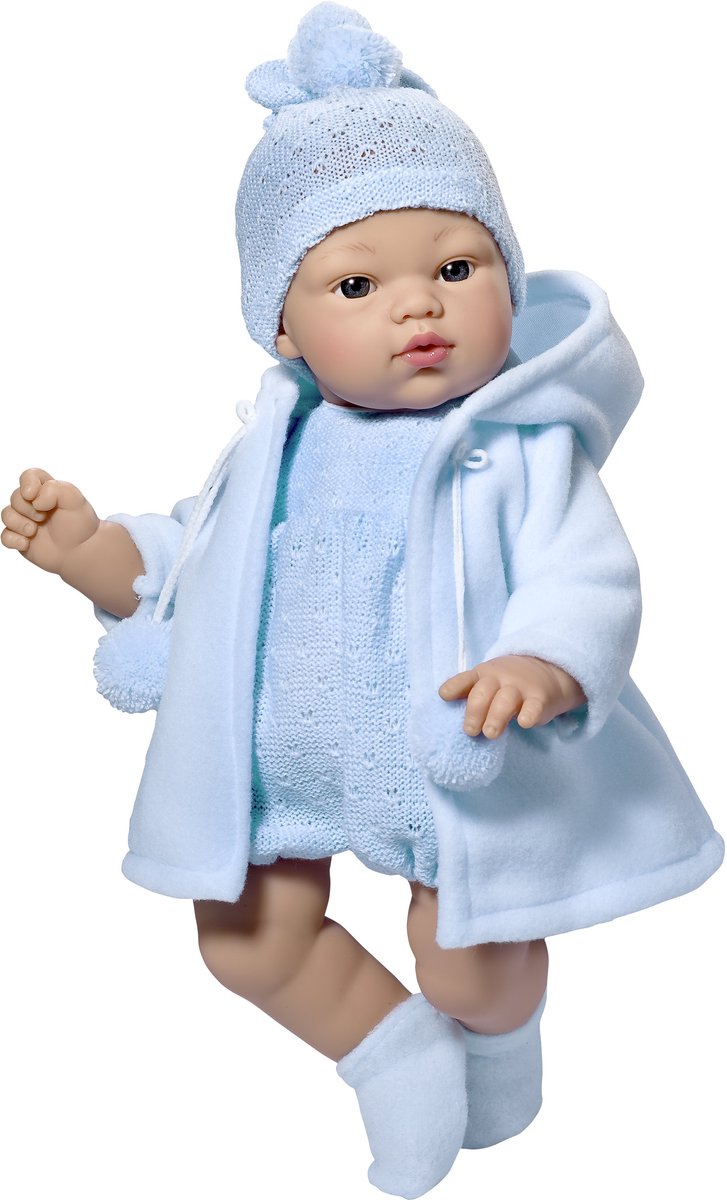 Asi babypop Koke 36cm - pop met blauwe duffeljas speelgoed.