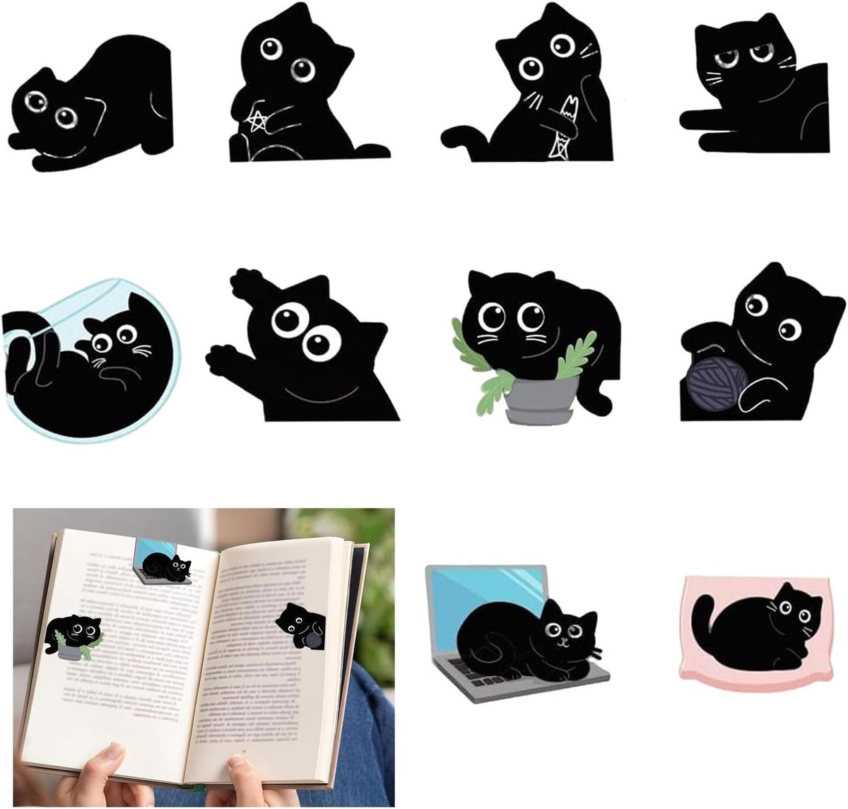Schattige katten magnetische bladwijzers - 10 stuks voor het markeren van pagina's in kantoor, school en thuis