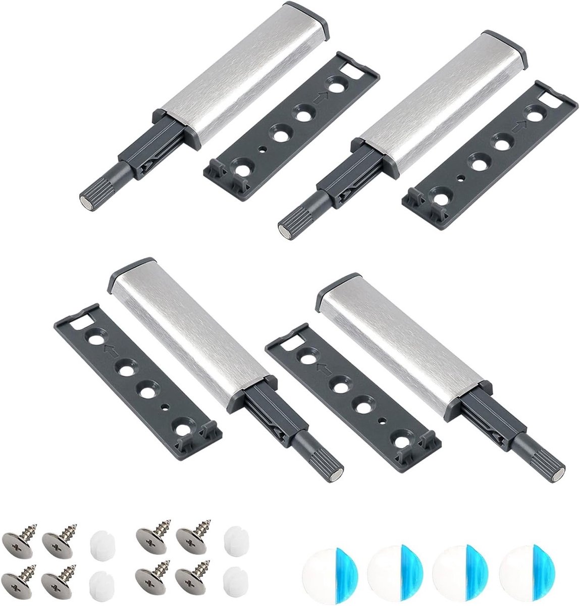 Duw om te openen deur opener, 4 stuks, kastdeurdempers, zelfklevend of schroefbaar voor meubels en keukenkasten, ideaal voor eenvoudig openen en sluiten