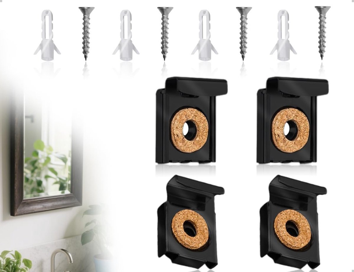 Set van 4 Sterke Wandspiegels Beugels met Pluggen en Schroeven, Ideaal voor Badkamer en Woonkamer Decoratie