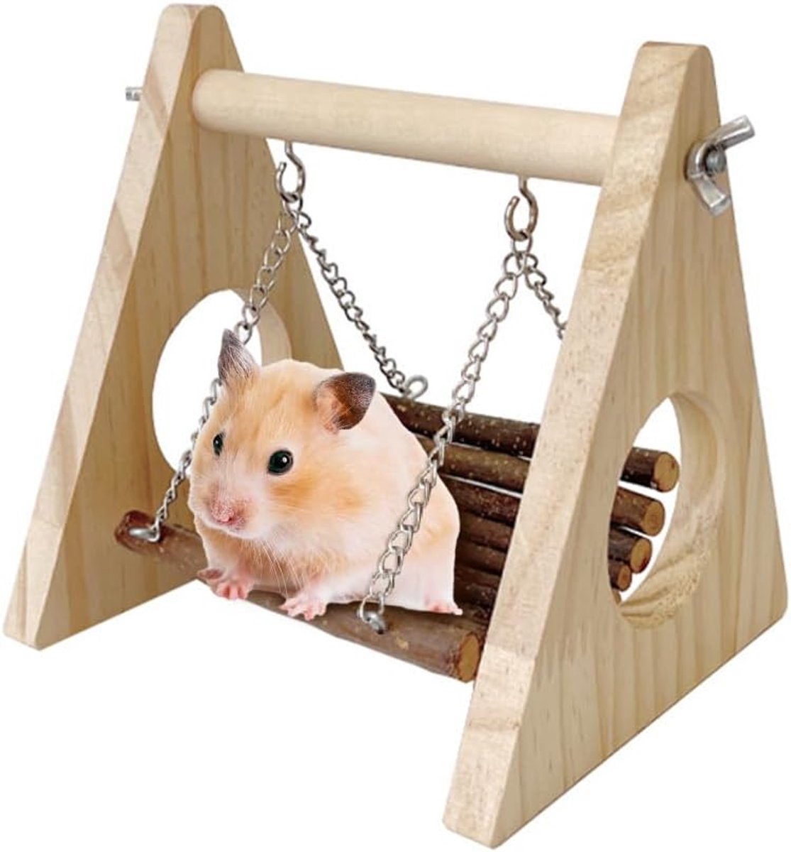 VHV-Hamsterschommel - Hangmat hamster - Hamster Hangmat & Schommel - Vogelschommel - Houten - Hangend - Voor hamsterkooi - Voor kleine knaagdieren en vogels - Natuurlijk hout - 14.5*14.5*13cm