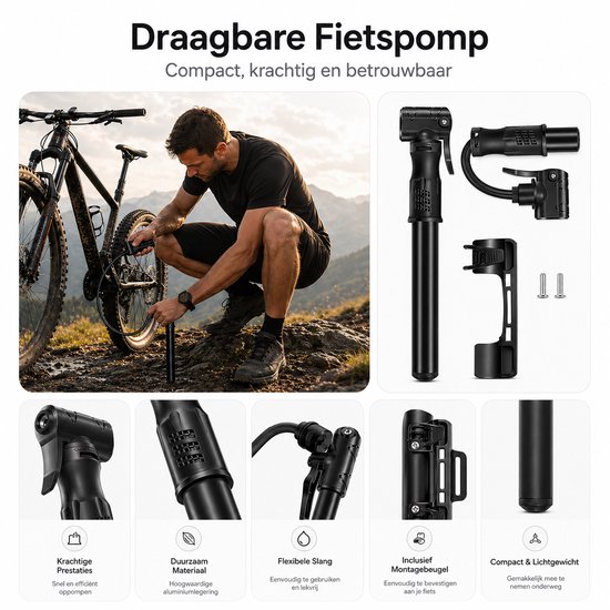 BOTC Fietspomp - Handpomp - Autoventiel - Dunlopventiel - Zwart — afbeelding 5