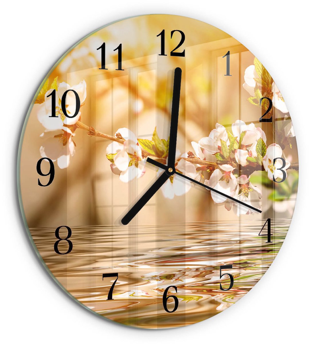 TULUP Wandklok - Bloemen Wandklok Glas Met Motief - 30fi cm - Veelkleurig Decoratieve Glazen Klok - Zwarte Handen - Ronde Wandklok - Glazen Wandklok Design - Klok Glas Met Opdruk Veelkleurig - Bloemen