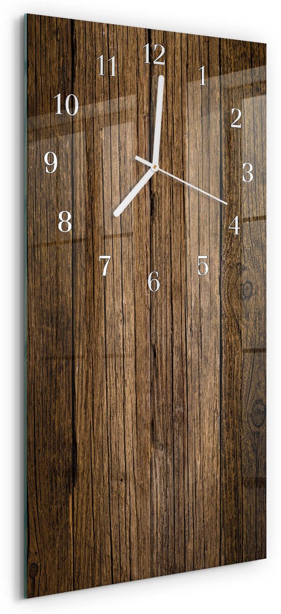 TULUP Wandklok - Hout Wandklok Glas Met Motief - 30x60 cm - Bruin Decoratieve Glazen Klok - Witte Handen - Rechthoekige Wandklok - Decoratieve Glazen Klok - Glazen Wandklok Design Bruin - Hout