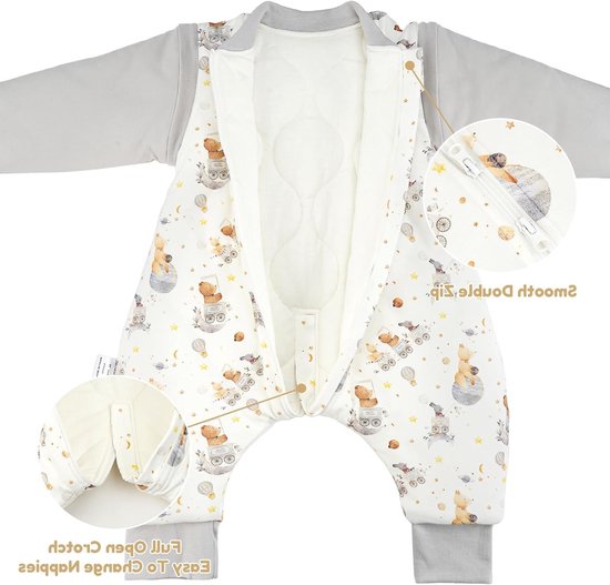Warme Slaapzak met Voeten voor Kinderen, 3.5 Tog, Geschikt voor Winter, Dikke Slaapzak met Verwijderbare Katoenen Mouwen, Ideaal voor Baby's en Peuters, Grijs, 80/2-3 Jaar — afbeelding 2