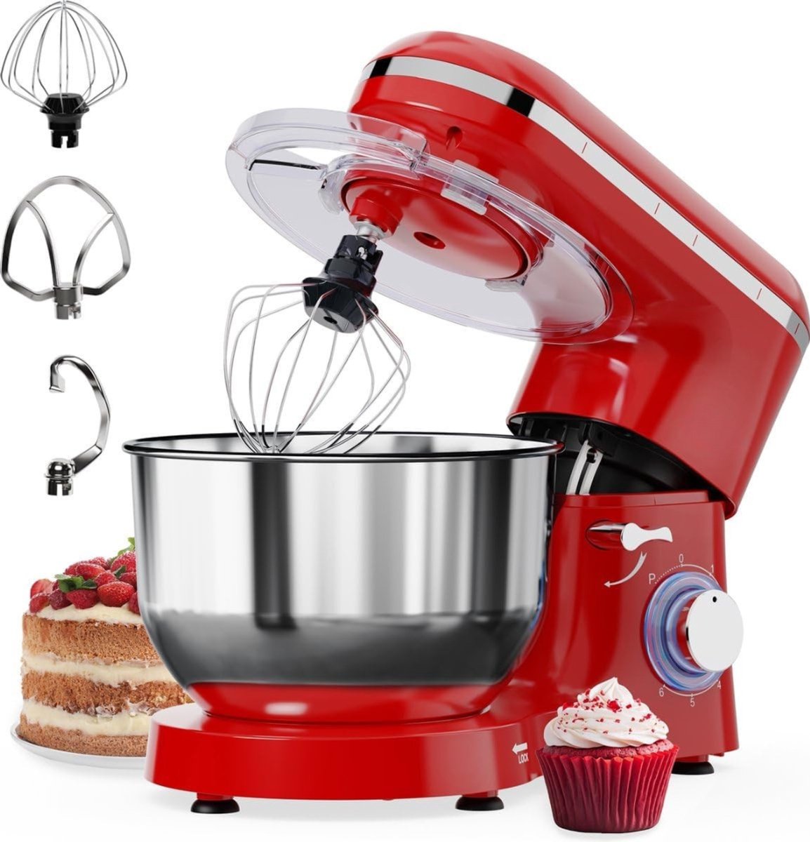 YOR® Mixer met mengkom - Mixer - Mixer met mengkom keukenmachine - Rood - 39 cm x 24 cm x 32 cm; 9kg