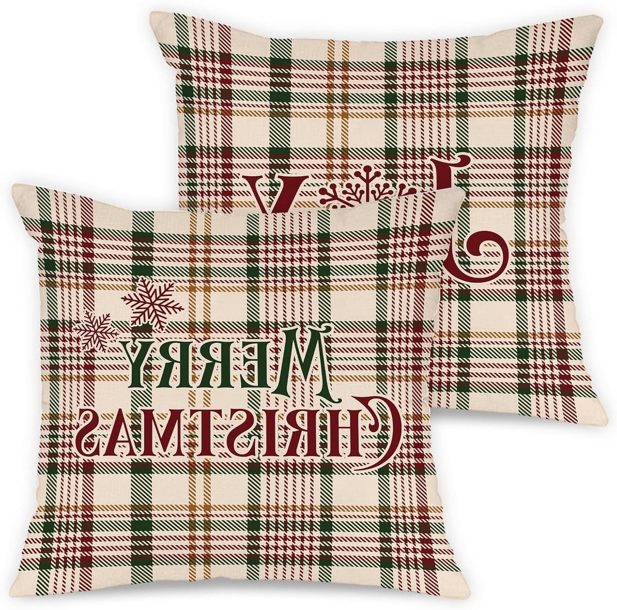 Set van 2 Kerst Kussenhoezen 16x16, Pluche Kussenhoezen met Ruitpatroon voor Winterse Woondecoratie, Perfect voor Bank en Sofa